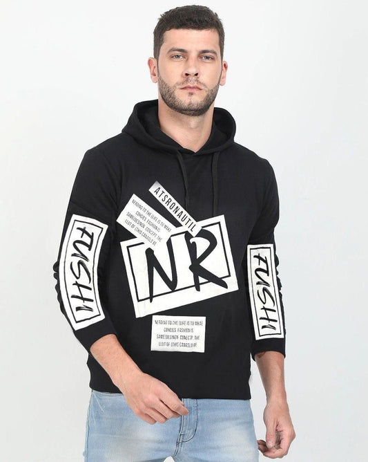 Cotton, Blend Printed Full Sleeves Mens Hooded Neck T-Shirt