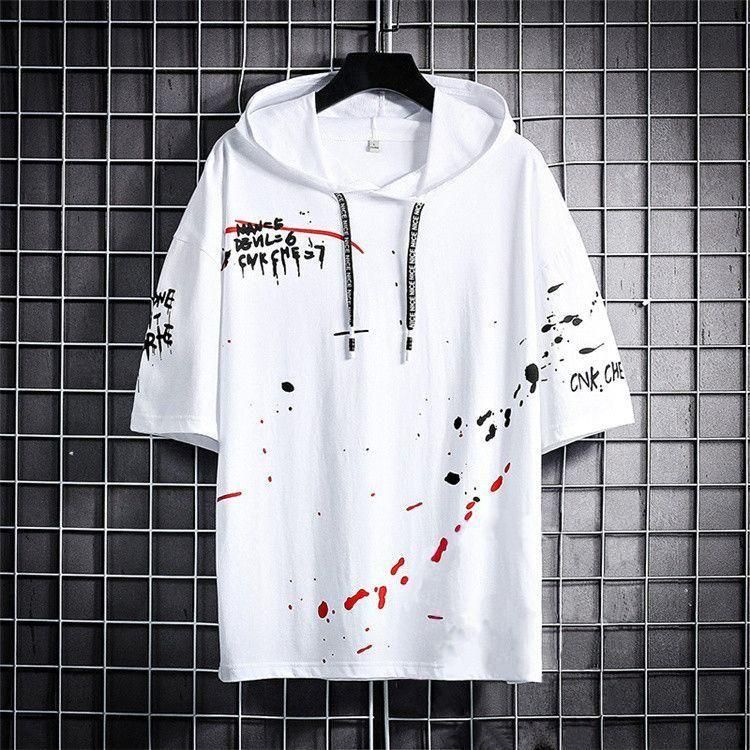 Cotton Color Block Half Sleeves Hooded Neck Men's T-Shirt.