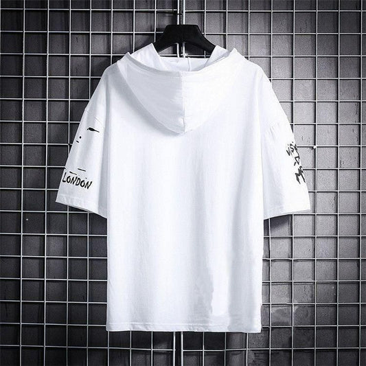 Cotton Color Block Half Sleeves Hooded Neck Men's T-Shirt.